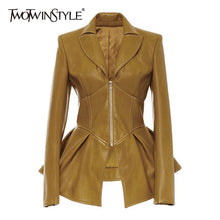 Load image into Gallery viewer, TWOTWINSTYLE Biker Style Patchwork Irregular Jacket Women Lapel Collar Long Sleeve High Wait Tunic Female Coat 2022 Fashion New