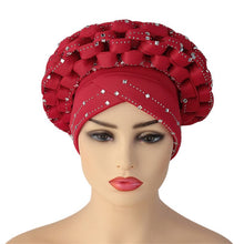 Load image into Gallery viewer, Fashion African Auto Gele Headtie for Women Pre-Tied Muslim Turban Cap Nigerian trending Wedding Gele Ready to Wear Autogele Head Wraps