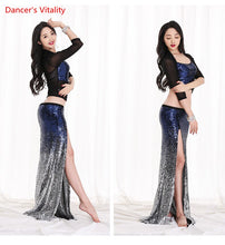 Load image into Gallery viewer, Women New Belly Dance Set  Oriental Dance Dance Competition Sequin   Costume Top+Fishtail  Skirt 2pcs gypsy skirt   costume set