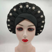 Load image into Gallery viewer, Fashion African Auto Gele Headtie for Women Pre-Tied Muslim Turban Cap Nigerian trending Wedding Gele Ready to Wear Autogele Head Wraps