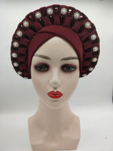 Load image into Gallery viewer, Fashion African Auto Gele Headtie for Women Pre-Tied Muslim Turban Cap Nigerian trending Wedding Gele Ready to Wear Autogele Head Wraps