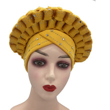 Load image into Gallery viewer, Fashion African Auto Gele Headtie for Women Pre-Tied Muslim Turban Cap Nigerian trending Wedding Gele Ready to Wear Autogele Head Wraps