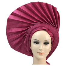 Load image into Gallery viewer, Wedding Red Nigerian Gele Headtie Already Made Auto Gele Turban Cap African Auto Gele Aso Oke Headtie