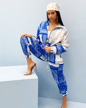 Load image into Gallery viewer, Paisley Bandana Print Two 2 Piece Set Women Fitness Sweatsuit Zipper Up Sweatshirt + Jogger Pants Set Tracksuit Vintage Outfits