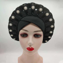 Load image into Gallery viewer, Fashion African Auto Gele Headtie for Women Pre-Tied Muslim Turban Cap Nigerian trending Wedding Gele Ready to Wear Autogele Head Wraps
