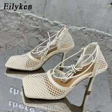 Load image into Gallery viewer, Eilyken New Spring Autumn Mesh Women Ankle Boots Sexy Pointed Toe Zipper Stripper Party Stiletto High Heels Ladies Shoes