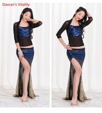 Load image into Gallery viewer, Women New Belly Dance Set  Oriental Dance Dance Competition Sequin   Costume Top+Fishtail  Skirt 2pcs gypsy skirt   costume set