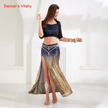 Load image into Gallery viewer, Women New Belly Dance Set  Oriental Dance Dance Competition Sequin   Costume Top+Fishtail  Skirt 2pcs gypsy skirt   costume set