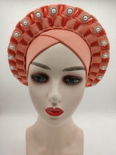 Load image into Gallery viewer, Fashion African Auto Gele Headtie for Women Pre-Tied Muslim Turban Cap Nigerian trending Wedding Gele Ready to Wear Autogele Head Wraps
