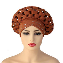 Load image into Gallery viewer, Fashion African Auto Gele Headtie for Women Pre-Tied Muslim Turban Cap Nigerian trending Wedding Gele Ready to Wear Autogele Head Wraps
