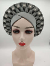 Load image into Gallery viewer, Fashion African Auto Gele Headtie for Women Pre-Tied Muslim Turban Cap Nigerian trending Wedding Gele Ready to Wear Autogele Head Wraps