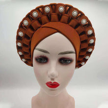 Load image into Gallery viewer, Fashion African Auto Gele Headtie for Women Pre-Tied Muslim Turban Cap Nigerian trending Wedding Gele Ready to Wear Autogele Head Wraps
