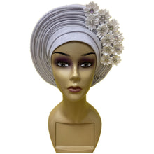 Load image into Gallery viewer, Gold Headtie Gele Nigerian African Hat Aso Oke Auto Gele Headtie Already Made Turban Cap for Women 1 Set