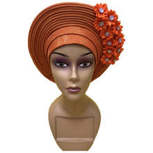 Load image into Gallery viewer, Gold Headtie Gele Nigerian African Hat Aso Oke Auto Gele Headtie Already Made Turban Cap for Women 1 Set