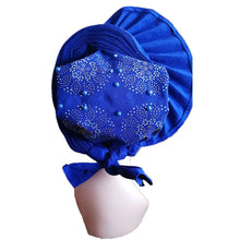 Load image into Gallery viewer, African Headtie Already Made Auto Gele Gold Headtie Turban Cap With Beads And Stones