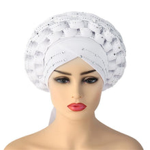 Load image into Gallery viewer, Fashion African Auto Gele Headtie for Women Pre-Tied Muslim Turban Cap Nigerian trending Wedding Gele Ready to Wear Autogele Head Wraps