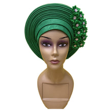 Load image into Gallery viewer, Gold Headtie Gele Nigerian African Hat Aso Oke Auto Gele Headtie Already Made Turban Cap for Women 1 Set
