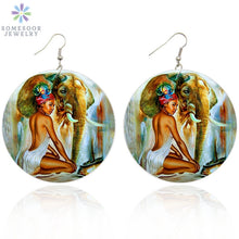 Load image into Gallery viewer, SOMESOOR Both Sides Printing African Ethnic Wooden Drop Earrings Afro Headwrap Woman Animal Eco Photos Jewelry For Women