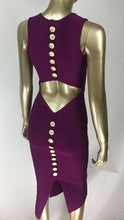 Load image into Gallery viewer, Free Shipping Top Quality Sexy V Neck Button Split Black Purple Bandage Dress 2021 Knitted Elastic Elegant Evening Party Dress