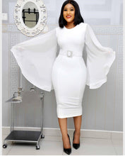 Load image into Gallery viewer, Black Elegant Party Dress Women 2019 Black Office Fashion Chiffon Flare Long Sleeve Sexy Bodycon Belt Ladies Autumn Midi Dresses