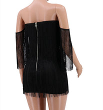 Load image into Gallery viewer, 2018 Summer Women Bandage Dress Elegant Club Party Dress Sexy V Neck Off Shoulder Tassel Mini Fringe Club Dresses Vestidos