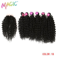 Load image into Gallery viewer, Magic Synthetic Afro Kinky Curly Hair Weave Hair 16-20 inch 7Pieces/lot Bundles With Closure African lace For Women hair Extens