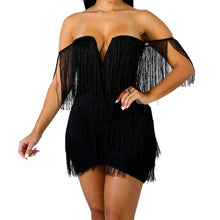 Load image into Gallery viewer, 2018 Summer Women Bandage Dress Elegant Club Party Dress Sexy V Neck Off Shoulder Tassel Mini Fringe Club Dresses Vestidos