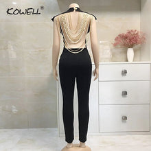 Load image into Gallery viewer, Hot Sale Pearl Chain Sexy Backless Jumpsuit Women Sleeveless Skinny Bodycon Rompers Women Party Overalls Casual Tassel Playsuits