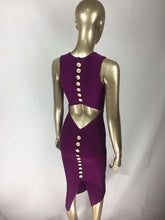 Load image into Gallery viewer, Free Shipping Top Quality Sexy V Neck Button Split Black Purple Bandage Dress 2021 Knitted Elastic Elegant Evening Party Dress