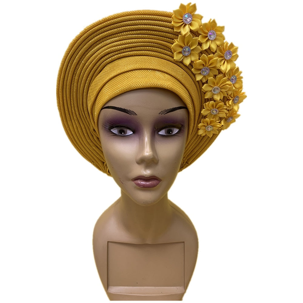 Gold Headtie Gele Nigerian African Hat Aso Oke Auto Gele Headtie Alrea