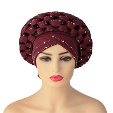 Load image into Gallery viewer, Fashion African Auto Gele Headtie for Women Pre-Tied Muslim Turban Cap Nigerian trending Wedding Gele Ready to Wear Autogele Head Wraps