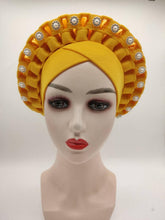 Load image into Gallery viewer, Fashion African Auto Gele Headtie for Women Pre-Tied Muslim Turban Cap Nigerian trending Wedding Gele Ready to Wear Autogele Head Wraps