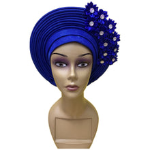 Load image into Gallery viewer, Gold Headtie Gele Nigerian African Hat Aso Oke Auto Gele Headtie Already Made Turban Cap for Women 1 Set