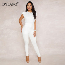 Load image into Gallery viewer, Hot Sale Pearl Chain Sexy Backless Jumpsuit Women Sleeveless Skinny Bodycon Rompers Women Party Overalls Casual Tassel Playsuits