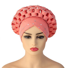 Load image into Gallery viewer, Fashion African Auto Gele Headtie for Women Pre-Tied Muslim Turban Cap Nigerian trending Wedding Gele Ready to Wear Autogele Head Wraps