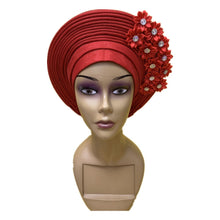 Load image into Gallery viewer, Gold Headtie Gele Nigerian African Hat Aso Oke Auto Gele Headtie Already Made Turban Cap for Women 1 Set