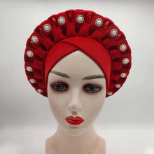 Load image into Gallery viewer, Fashion African Auto Gele Headtie for Women Pre-Tied Muslim Turban Cap Nigerian trending Wedding Gele Ready to Wear Autogele Head Wraps