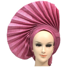 Load image into Gallery viewer, Wedding Red Nigerian Gele Headtie Already Made Auto Gele Turban Cap African Auto Gele Aso Oke Headtie