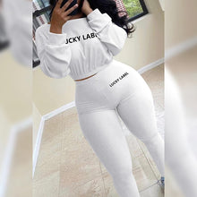 Load image into Gallery viewer, Autumn Solid Letter Embroidery Two Piece Sets Women Basic Sweatshirt+Leggings Casual Sporty Tracksuits Female Hot Corduroy