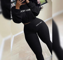 Load image into Gallery viewer, Autumn Solid Letter Embroidery Two Piece Sets Women Basic Sweatshirt+Leggings Casual Sporty Tracksuits Female Hot Corduroy