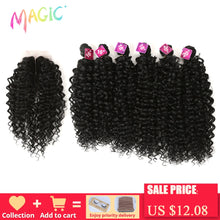 Load image into Gallery viewer, Magic Synthetic Afro Kinky Curly Hair Weave Hair 16-20 inch 7Pieces/lot Bundles With Closure African lace For Women hair Extens