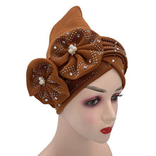 Load image into Gallery viewer, Fashion African Auto Gele Headtie for Women Pre-Tied Muslim Turban Cap Nigerian trending Wedding Gele Ready to Wear Autogele Head Wraps