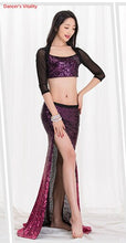 Load image into Gallery viewer, Women New Belly Dance Set  Oriental Dance Dance Competition Sequin   Costume Top+Fishtail  Skirt 2pcs gypsy skirt   costume set