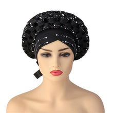 Load image into Gallery viewer, Fashion African Auto Gele Headtie for Women Pre-Tied Muslim Turban Cap Nigerian trending Wedding Gele Ready to Wear Autogele Head Wraps