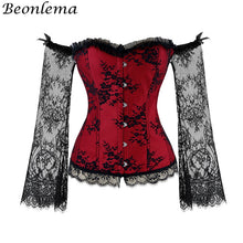 Load image into Gallery viewer, BEONLEMA Long Sleeve Lace Korset Sexy Black Gothic Dress Hot Red Bustier Set Steampunk Corset Clothing Women Plus Size Corset