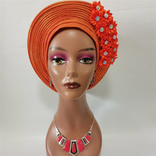 Load image into Gallery viewer, Gold Headtie Gele Nigerian African Hat Aso Oke Auto Gele Headtie Already Made Turban Cap for Women 1 Set