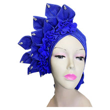 Load image into Gallery viewer, Gold Headtie Gele Nigerian African Hat Aso Oke Auto Gele Headtie Already Made Turban Cap for Women 1 Set
