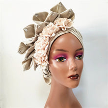 Load image into Gallery viewer, Gold Headtie Gele Nigerian African Hat Aso Oke Auto Gele Headtie Already Made Turban Cap for Women 1 Set