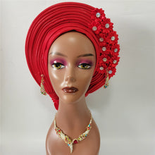 Load image into Gallery viewer, Gold Headtie Gele Nigerian African Hat Aso Oke Auto Gele Headtie Already Made Turban Cap for Women 1 Set