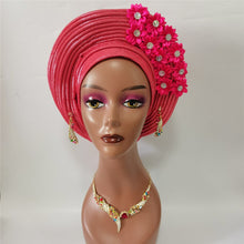 Load image into Gallery viewer, Gold Headtie Gele Nigerian African Hat Aso Oke Auto Gele Headtie Already Made Turban Cap for Women 1 Set